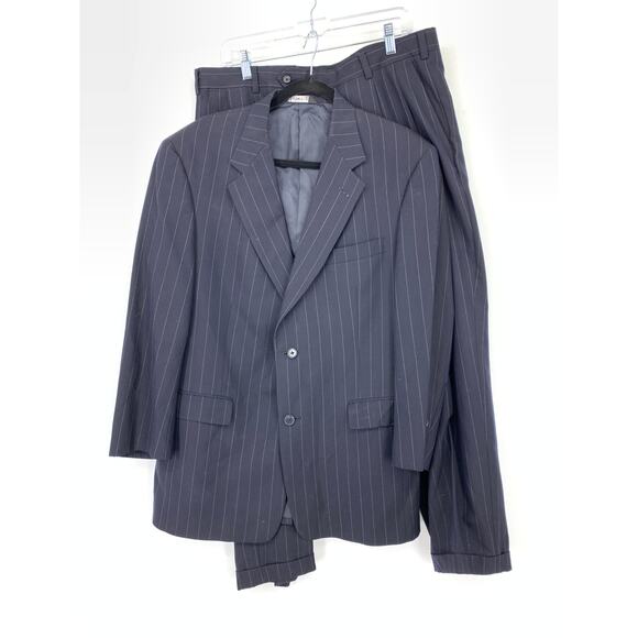 VTG Burberrys Wool Suit Set Pants + Blazer Mens Sz 41R 36 X 28 Blue Pinstripe